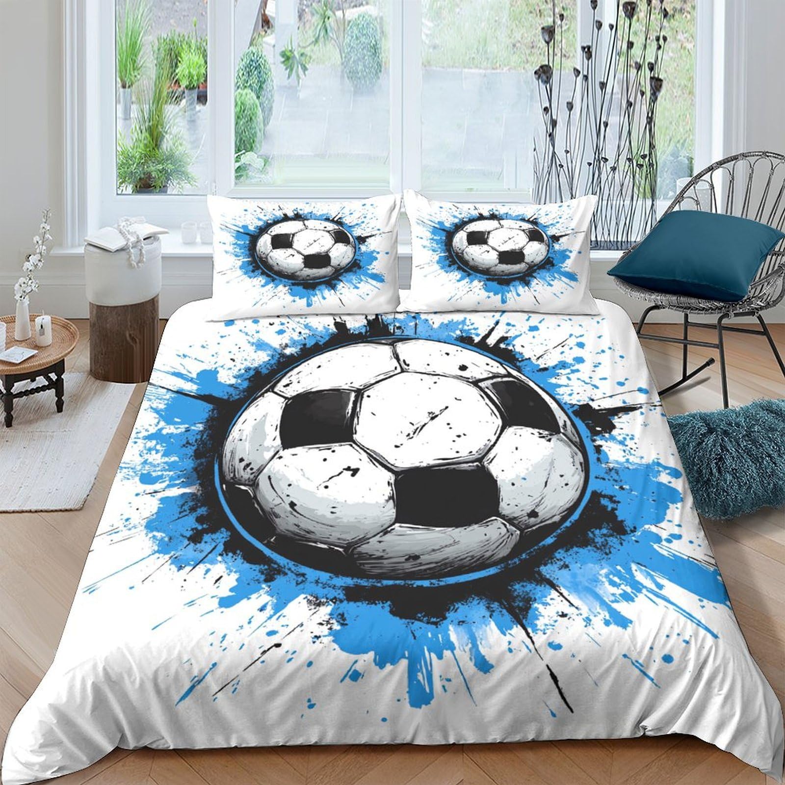 Ctjqhvkz Style-3 3D Printed Blue Splash Football Fitted Sheet Microfiber Soft Mattress Cover For Bedroom Dorm Decor Easy Care Single（135X200cm）