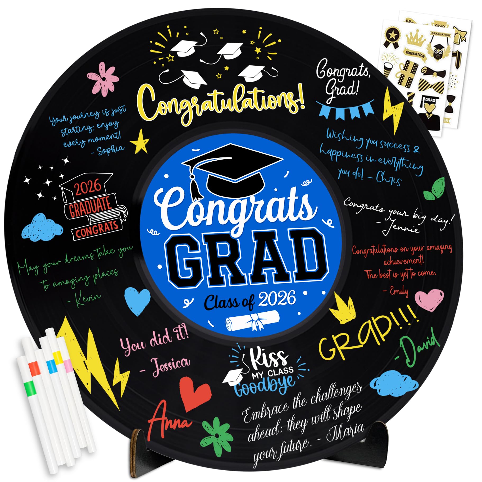 Photo 1 of 2026 Graduation Party Vinyl Record Alternative Guest Book, Blue Class of 2026 Congrats Grad Graduation Decorations Signature Guest Book