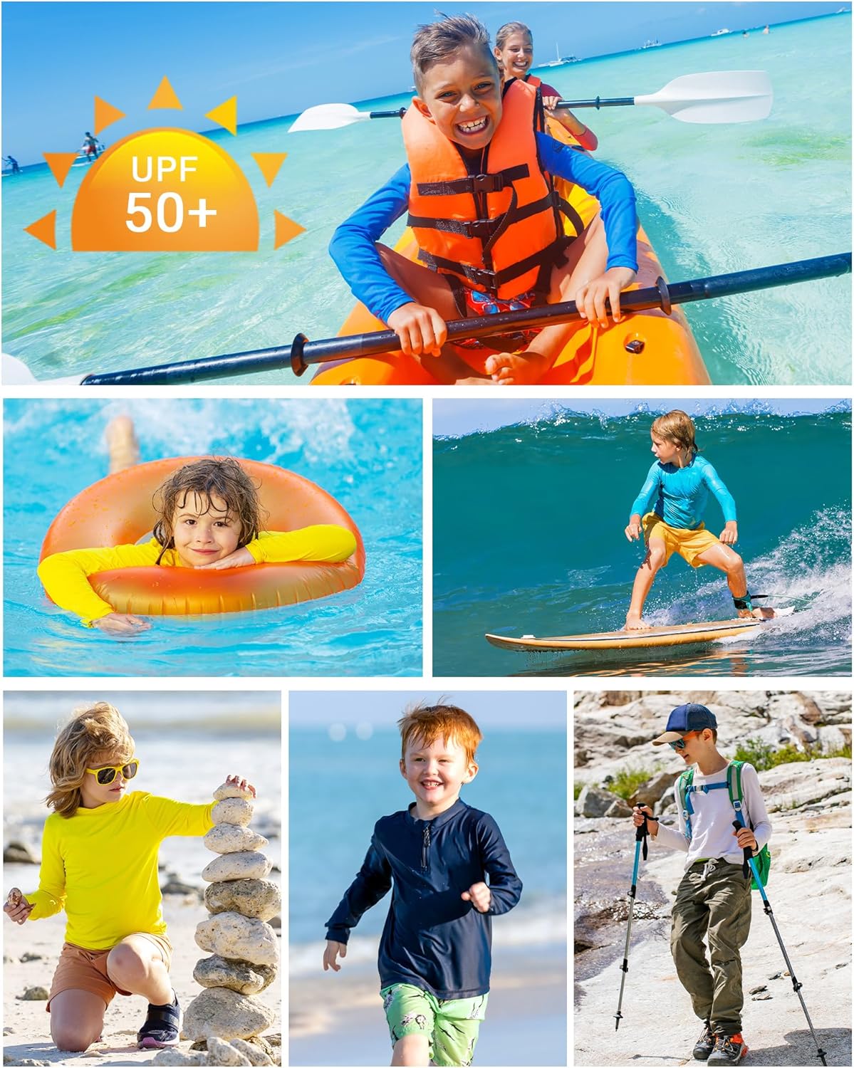 Boys Toddler Rash Guard Long Sleeve Zip Up UPF 50+ Sun Protection UV Shirts Quick Dry Kids SPF Swim Shirt Thumb Hole - Image 6