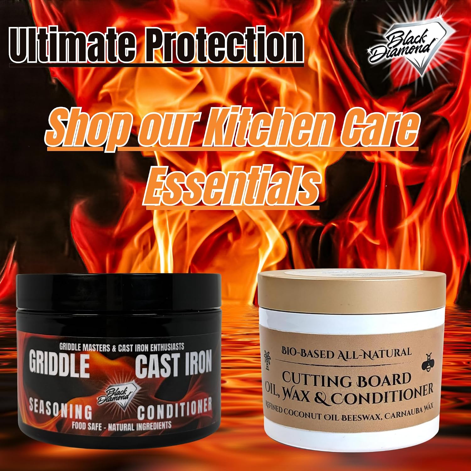 Cutting Board Oil & Griddle Seasoning Bundle - Food-Grade Coconut Oil & Wax for Wood & Butcher Blocks. Conditioner for Cast Iron, Skillets, Griddles & Flat Top Grills (2 Pack)