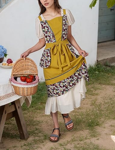 Miniatura 7 de Delantales de cocina para mujer con bolsillos, lindo delantal vintage de chef para jardinería, cocina, hornear, pintura