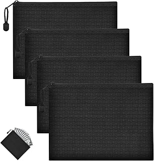 4 Stück Geldtasche, Geldtaschen Banktasche mit Reißverschluss, 24 x 18 cm Geldmappe Schwarz, Wasserdichte Oxford Geld Tasche Dokumententasche A5 für Haushalt, Business, Schule