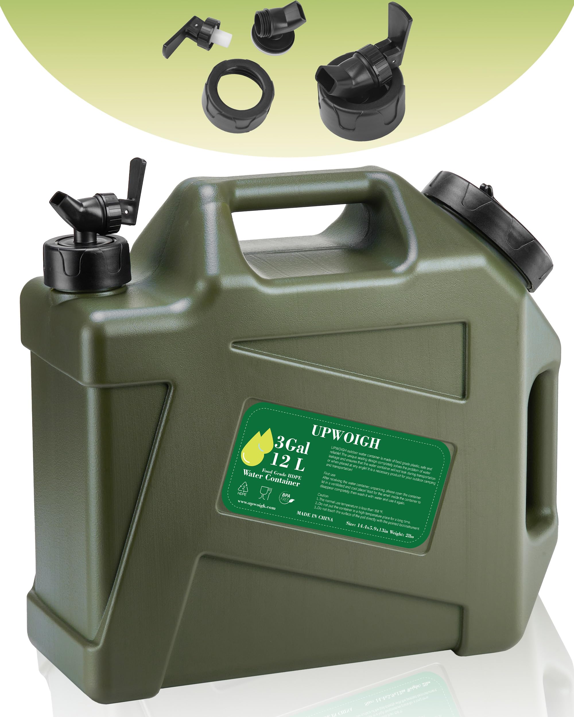 3.5 Gallon Water Jug, Overlanding Gear Water Containers Spigot, Camping Essential Truly Leak-Proof Press Faucet Green Water Tank,BPA Free Portable Emergency Water Storage for Outdoors Hiking RV