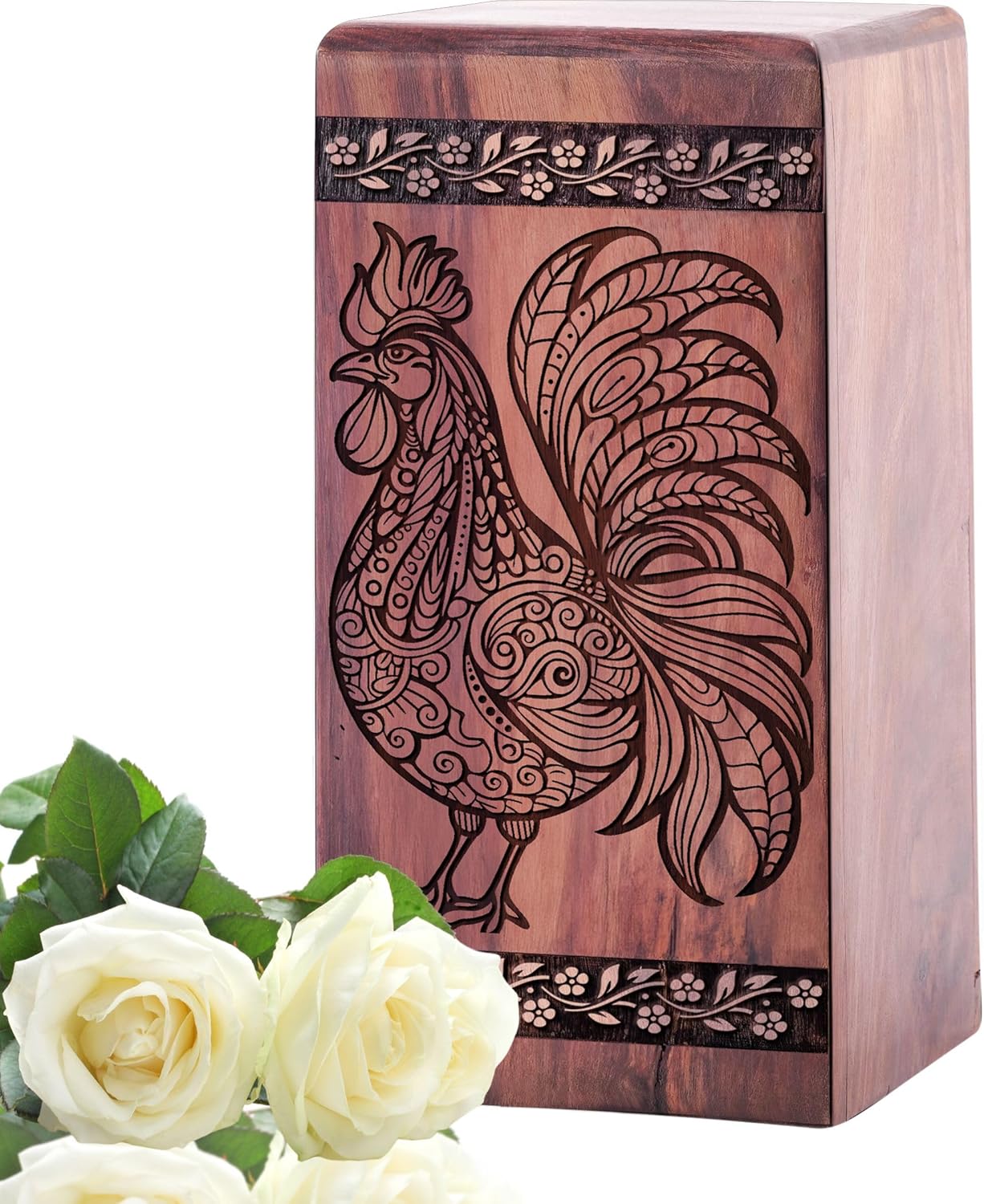 Wooden Rooster Cremation Urns for Ashes - Decorative Urn for Human Remains - Funeral Urn for Ashes for Women - Memorial Gift for Loved Ones - Funeral Gift for Mom - Wooder Box Size 11 Inch