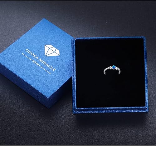 Miniatura 7 de CUOKA MIRACLE Anillo de luna plata de ley S925 anillo de luna creciente y estrella anillo abierto de ópalo sintético anillo ajustable regalo para
