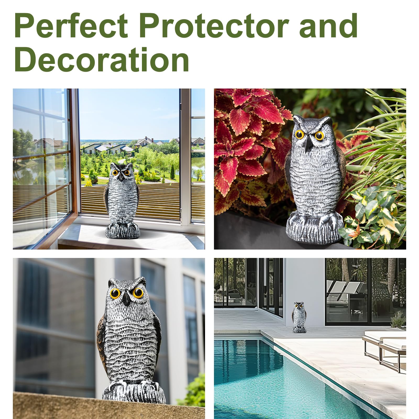 OFFO Owl Decoys to Scare Birds Away, Fake Decoy to Keep Pigeons Away, Bird Scare Devices Plastic Owl Scarecrow for Outdoor Garden, Yard Decorations,10 * 10 * 21cm,Brown and White — view 5