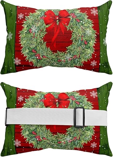 Miniatura 2 de Fundas de almohada para reposacabezas de Navidad, para invierno, con corona de pino, copos de nieve, rojo y verde, funda de almohada lumbar