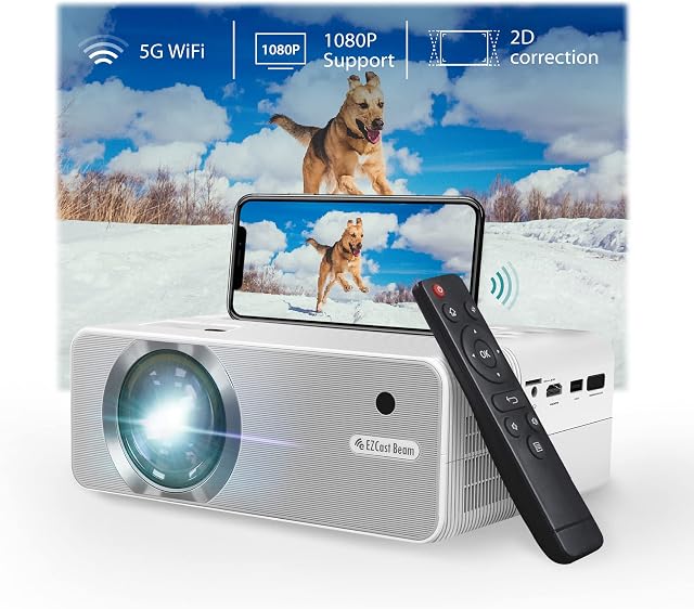 EZCast Beam V3 Portable WiFi Projector | 1080P Full HD Supported Home Theater Movie Projector, 10600 Lumens, 150'' Display, Compatible with HDMI, USB, Laptop, iOS & Android phone, Xbox, PS5, TV Stick
