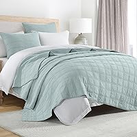 Vista 94 de HORIMOTE HOME Juego de edredón 100% algodón tamaño individual, juego de colcha prelavada de 2 piezas, color azul bebé, funda de cama acogedora