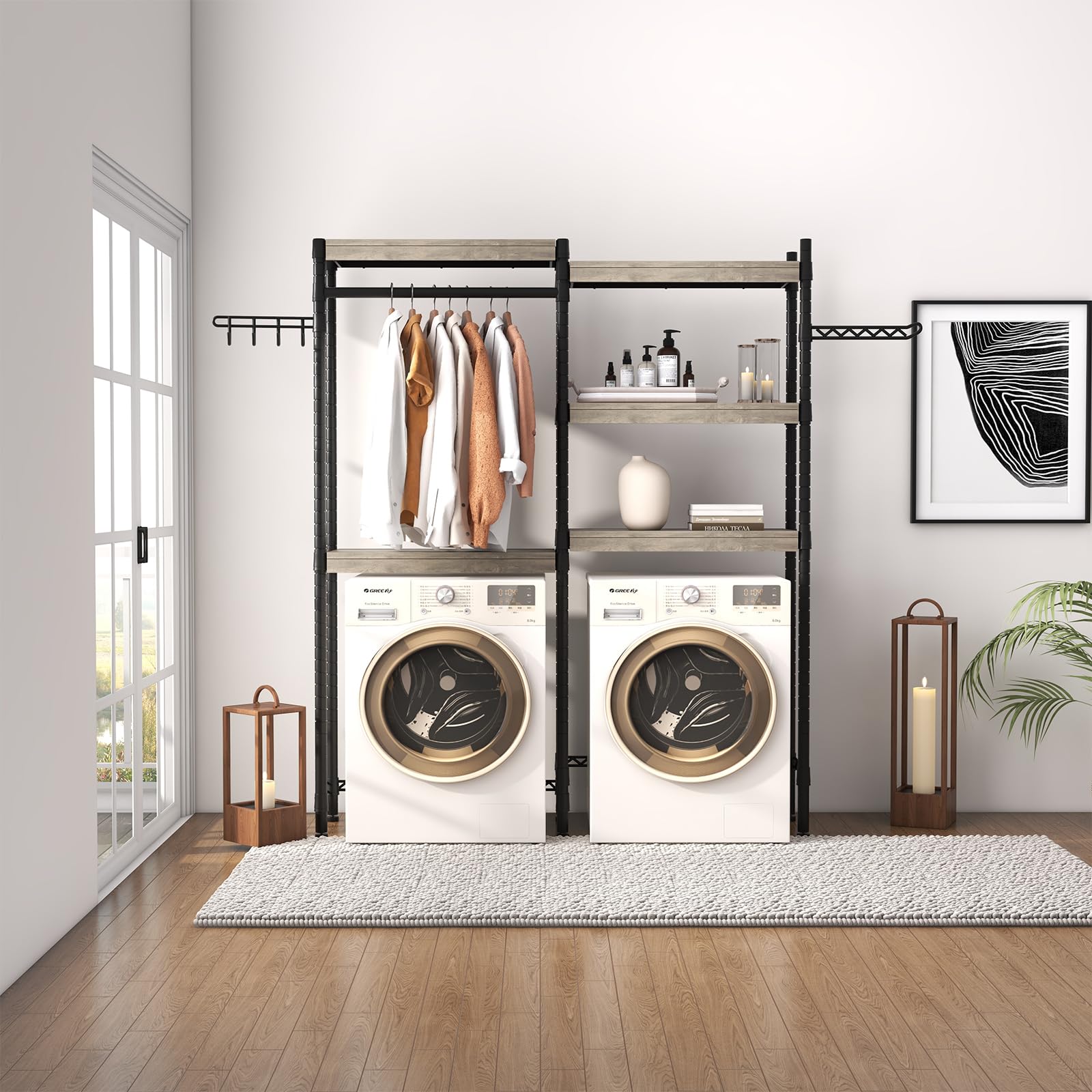 Amenitlif Double Row Over Washer and Dryer Storage Shelves, Laundry Room Organization and Storage, Heavy Duty Laundry Room Shelves, with Adjustable