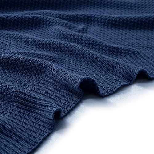 Miniatura 6 de TREELY Manta de punto 100% algodón para sofá, silla, cama, decoración del hogar, manta de punto suave y acogedora (50 x 60 pulgadas, azul marino)