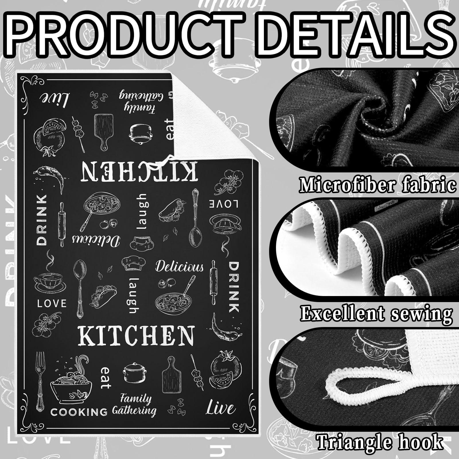 Bencailor 6 Pcs Home Kitchen Towels Decorative Sets Dish Towels Absorbent Fast Drying Hand Tea Vintage Hanging Reusable Cleaning Dishcloths for Cooking Farmhouse Bathroom Accessory