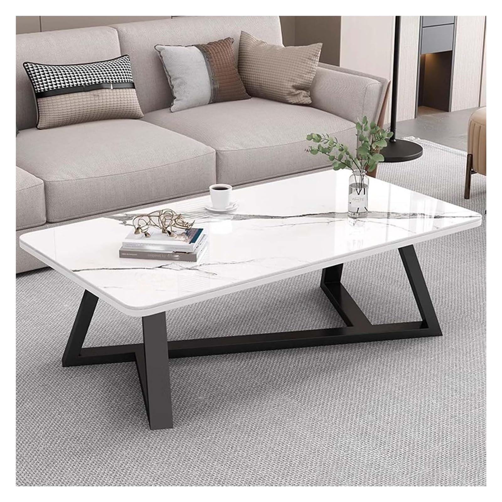 Table basse en faux marbre blanc facile à nettoyer et résistante pour salon