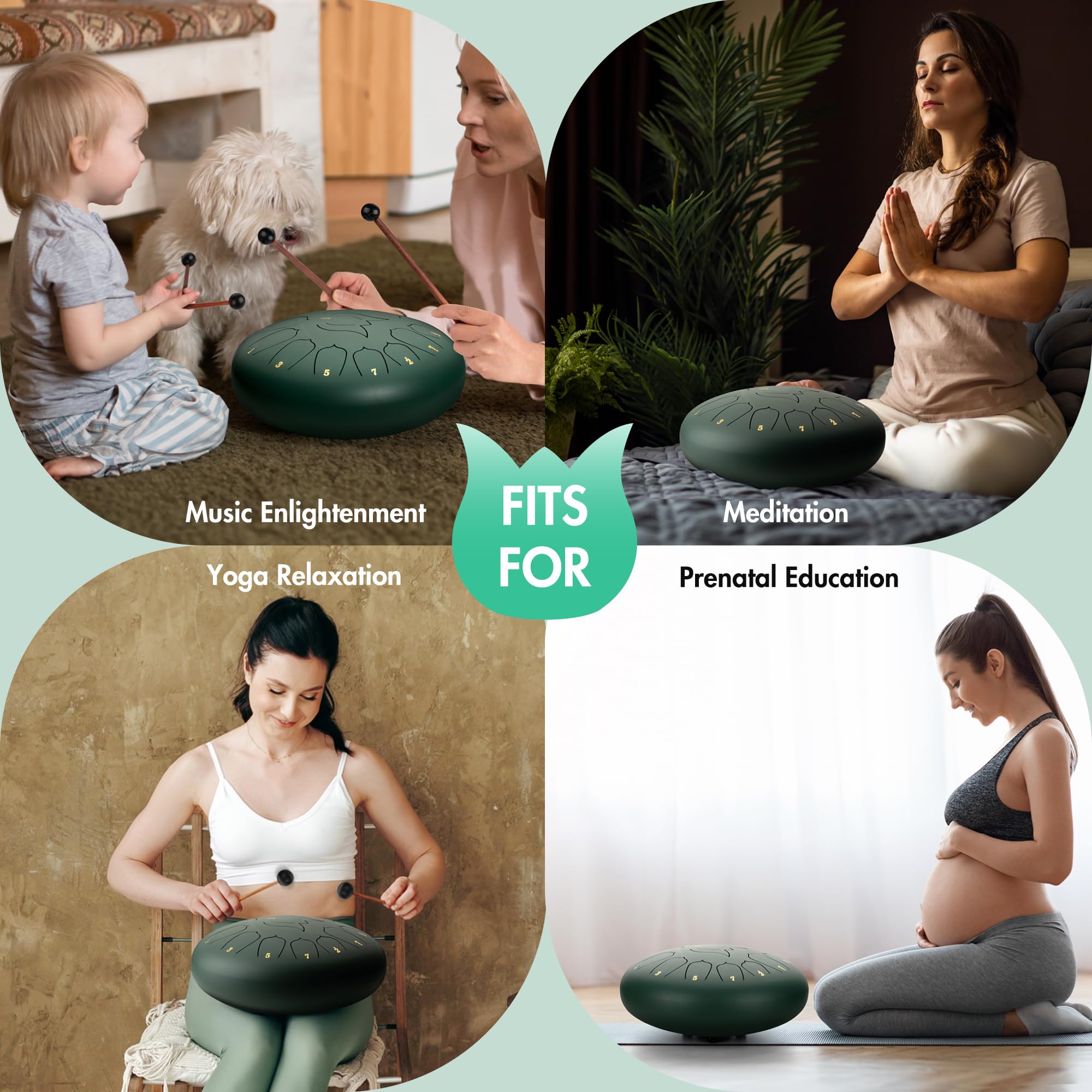 JAMITE Stalen tongtrommel, 13 noten, 25,4 cm, handpan, percussie-instrument, met accessoires, tas, vingerhulzen, voor yoga, klankgenezing