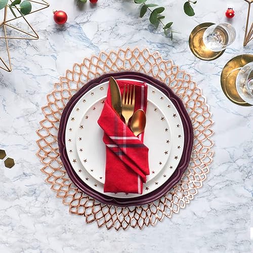 Miniatura 4 de Paquete de 10 manteles individuales huecos metálicos de vinilo prensadocargadorcentro de mesa de boda redondos, manteles individuales de vinilo