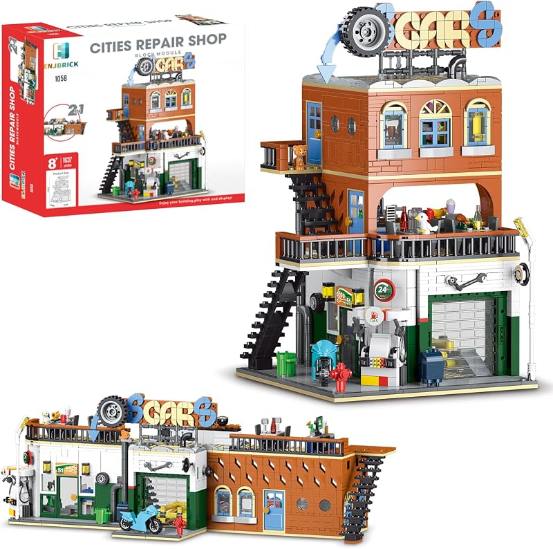 City Car Repair Shop Building Set For Adults, Collectible Home Decor | A Fun Gift for Fans and Anyone Who Loves Creative Play 1637 pcs