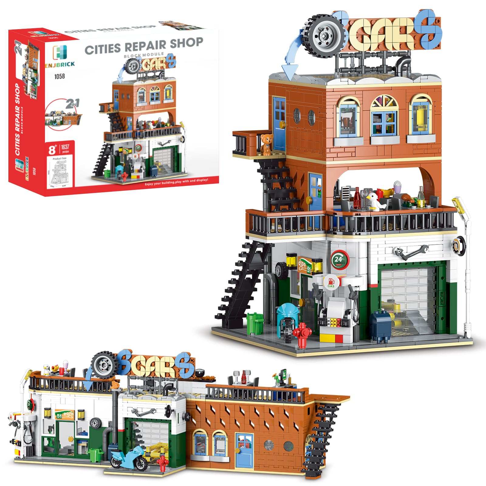 City Car Repair Shop Building Set Compatible with Lego for Adults, Architecture Building House Kit for Boys and Girls 8-14 Years 1637 pcs