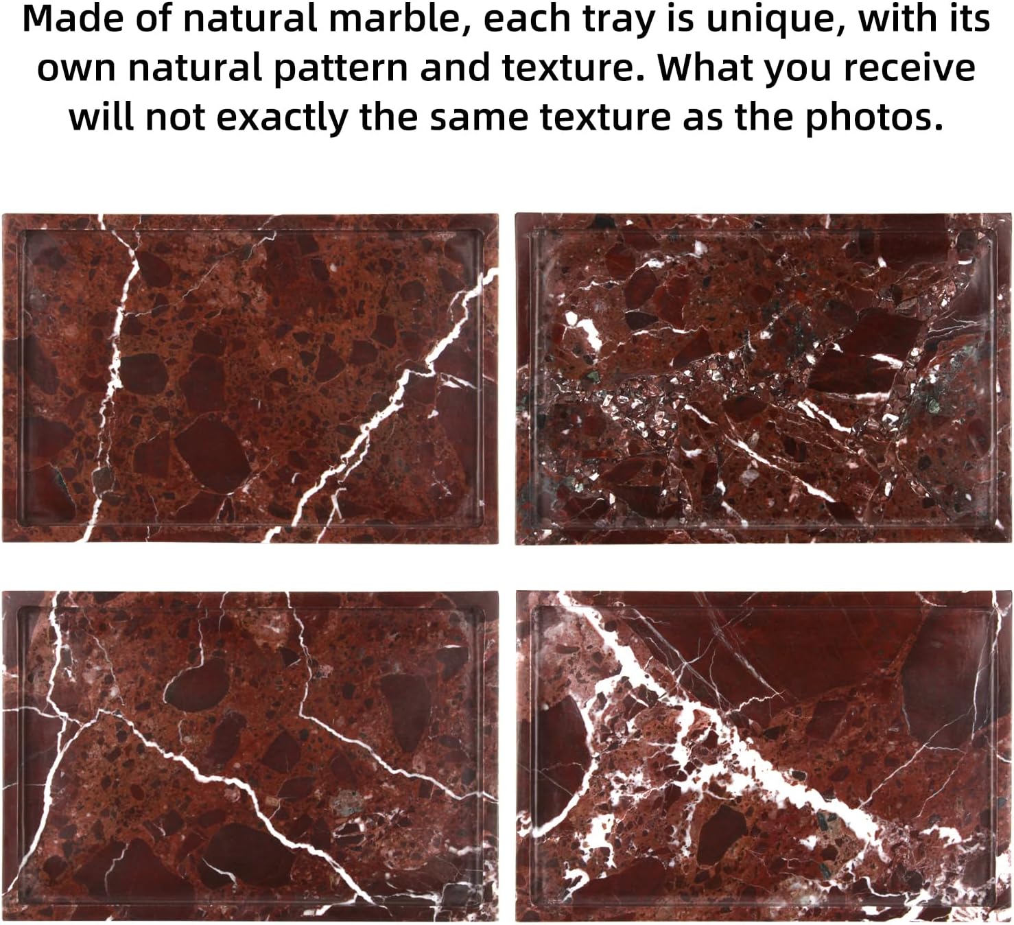 Marble Bathroom Vanity Tray, Natural Marble Home Kitchen Bathroom Table Tray, Stone Decorative Countertop Serving Trays for Coffee Perfume Jewelry Makeup (1, Rosso Lepanto, 12 * 8 * 0.8)