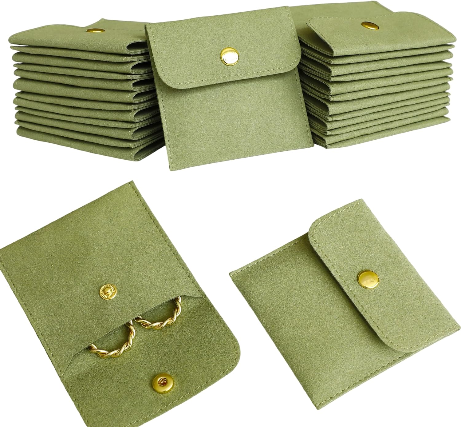 40pcs Green Microfiber Jewelry Pouch Button Bag 8 x 8cm, Jewelry Packaging Bag Luxury Small Favor Bags Jewelry Gift Bags for Earrings Necklaces Bracelet Ring