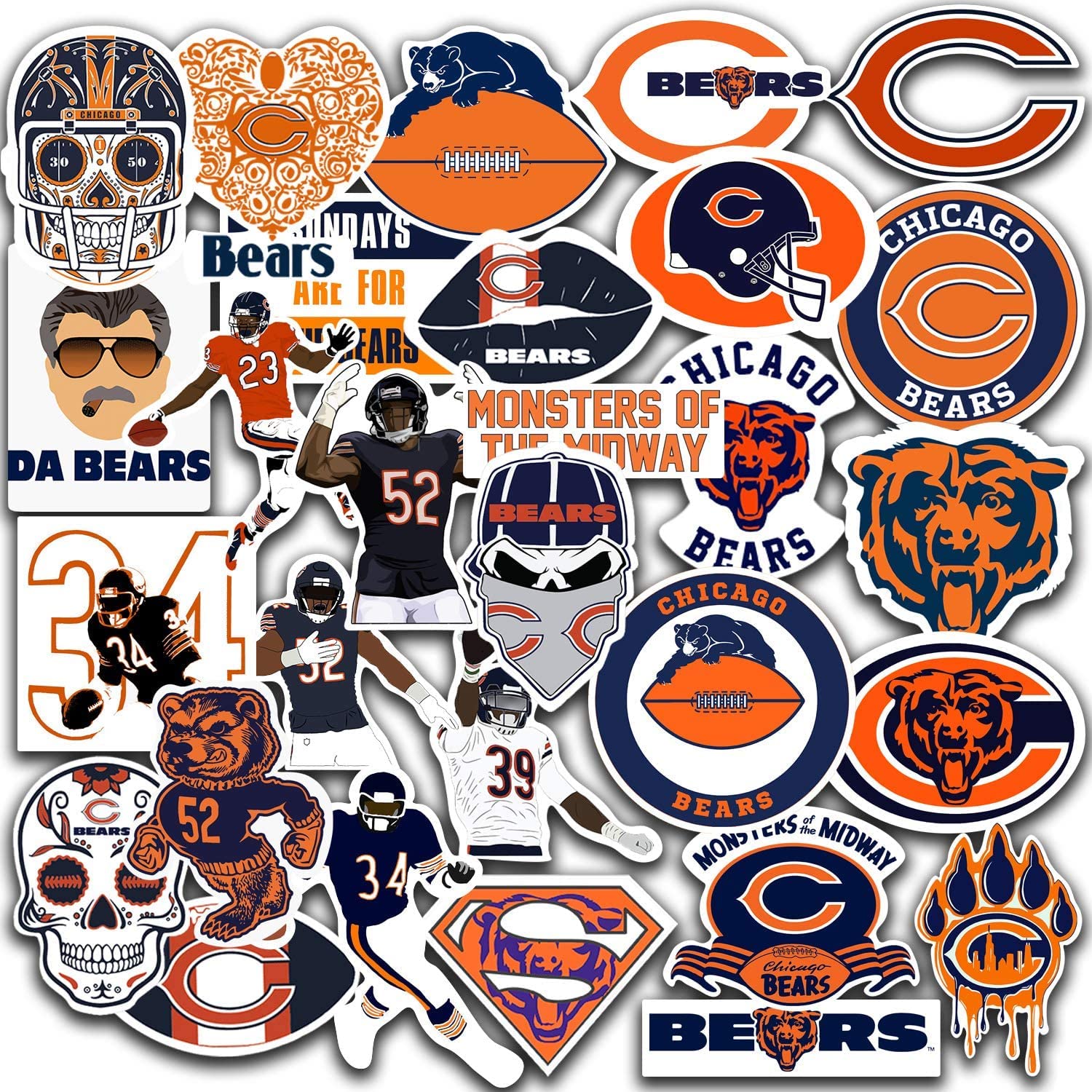 30 PCS American Football Chicago Rugby Stickers for Water Bottle, Laptop, Bicycle, Computer, Motorcycle, Travel Case, Car Decal Decoration Sticker 2-2.5 inches