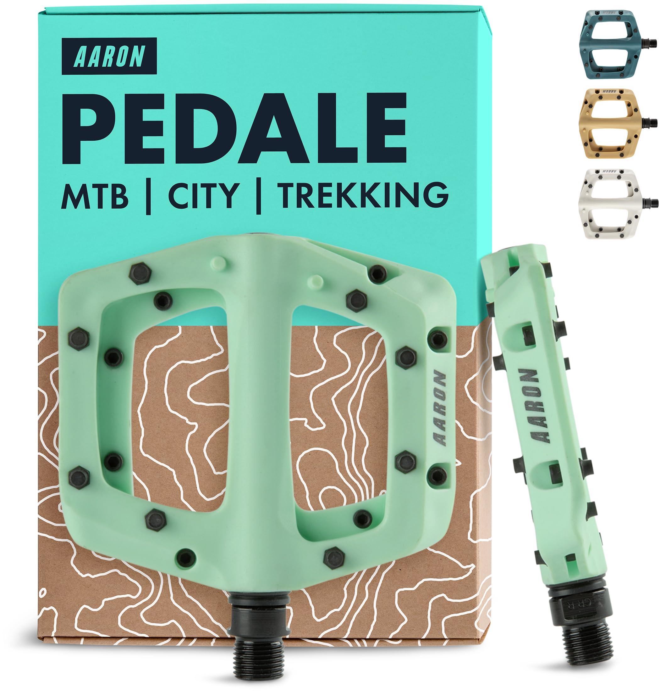 AARON Dirt MTB Pedale aus ultraleichten Nylonfasern mit abgedichtetem Industrie-Kugellager - rutschfest durch 8 austauschbare Pins - Plattform Fahrradpedale für Dirtbike, E-Bike, Downhill, Trekking