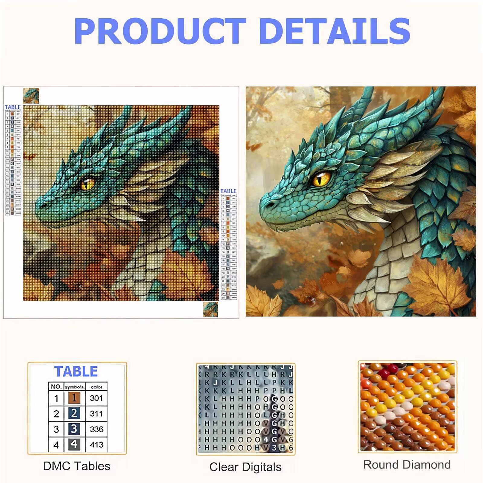 Broderie Diamant Kit Complet 5D, Animal Diamond Painting Adulte Plein Foret, Peinture Diamant pour Adulte Enfant Débutant, Loisirs Créatifs de Détente et Décoration Maison, Dragon 100x100cm FX#169
