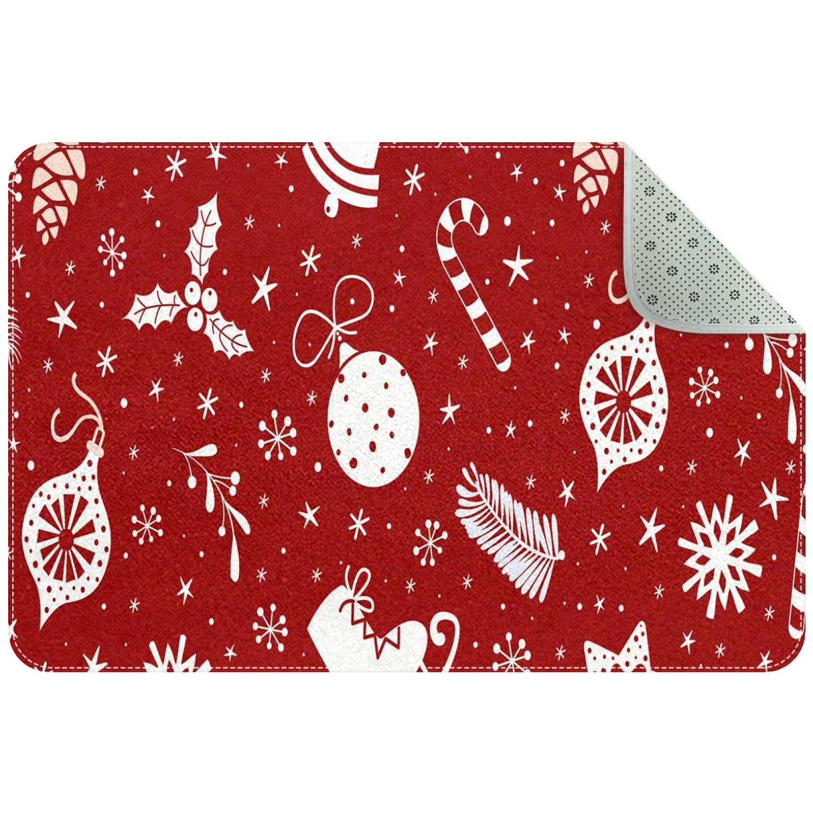 Tapis de porte Noël antidérapant extérieur tapis entrée rouge flocon cloche