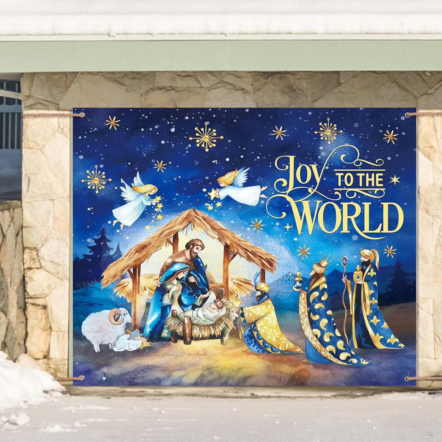 Preboun Christmas Garage Door Banner 7 x 8ft outdoor Christmas Decoration holiday garage door covers wall Backdrop Decoration Indoor Outdoor for Christmas Holiday Party Supplies (Nativity)