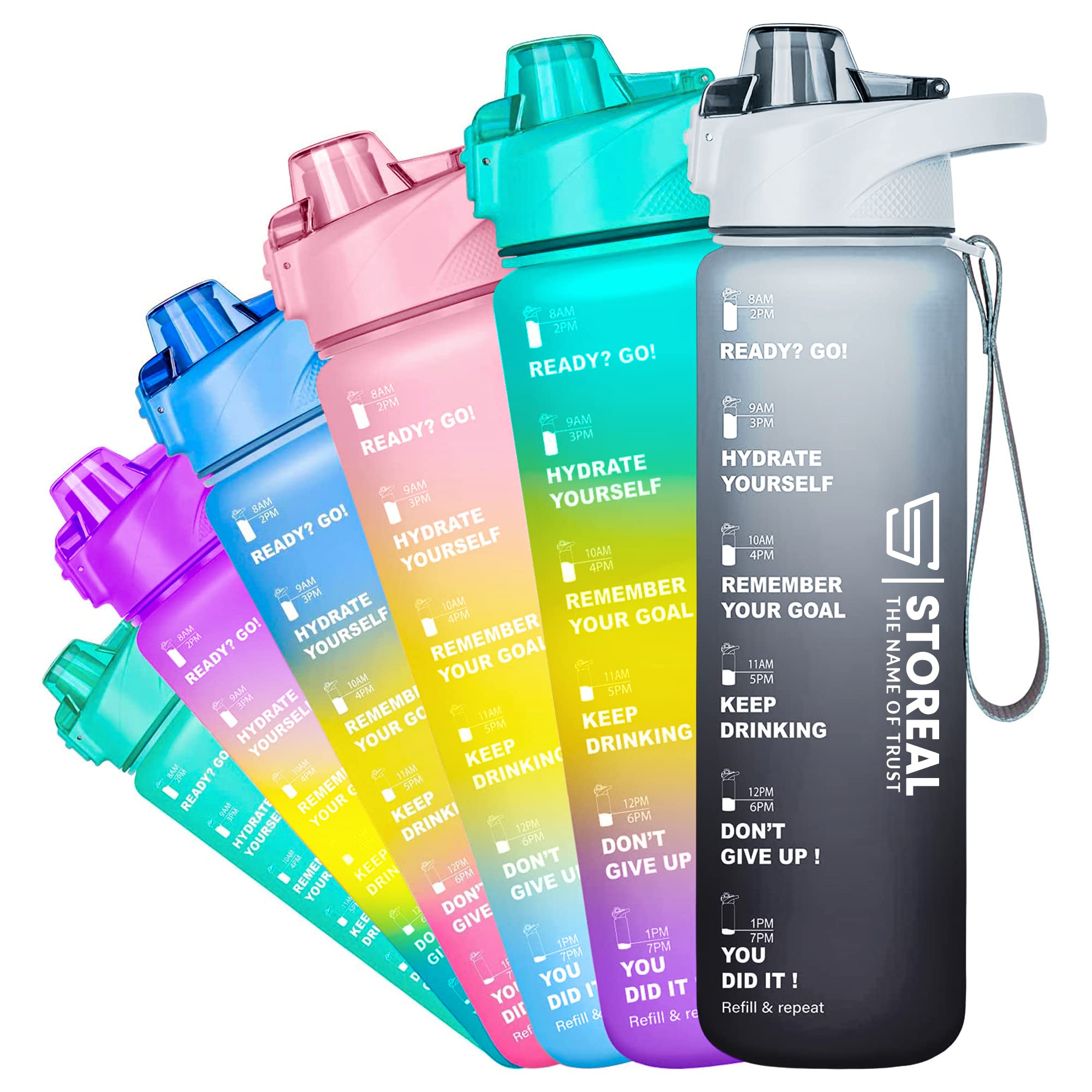 Buy STOREAL™ Original Tritan Motivational Water Bottle 1L with Time Marker, Leakproof, Fast Flow