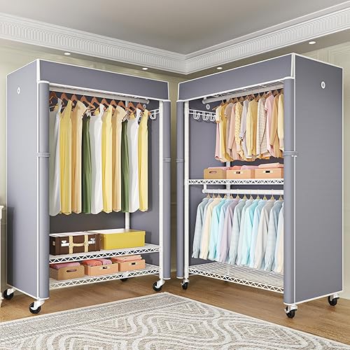 Miniatura 6 de FUTASSI Perchero blanco con cubierta gris, armarios con ruedas P1C Plus, perchero de metal para colgar ropa, armario de almacenamiento de ropa, 46