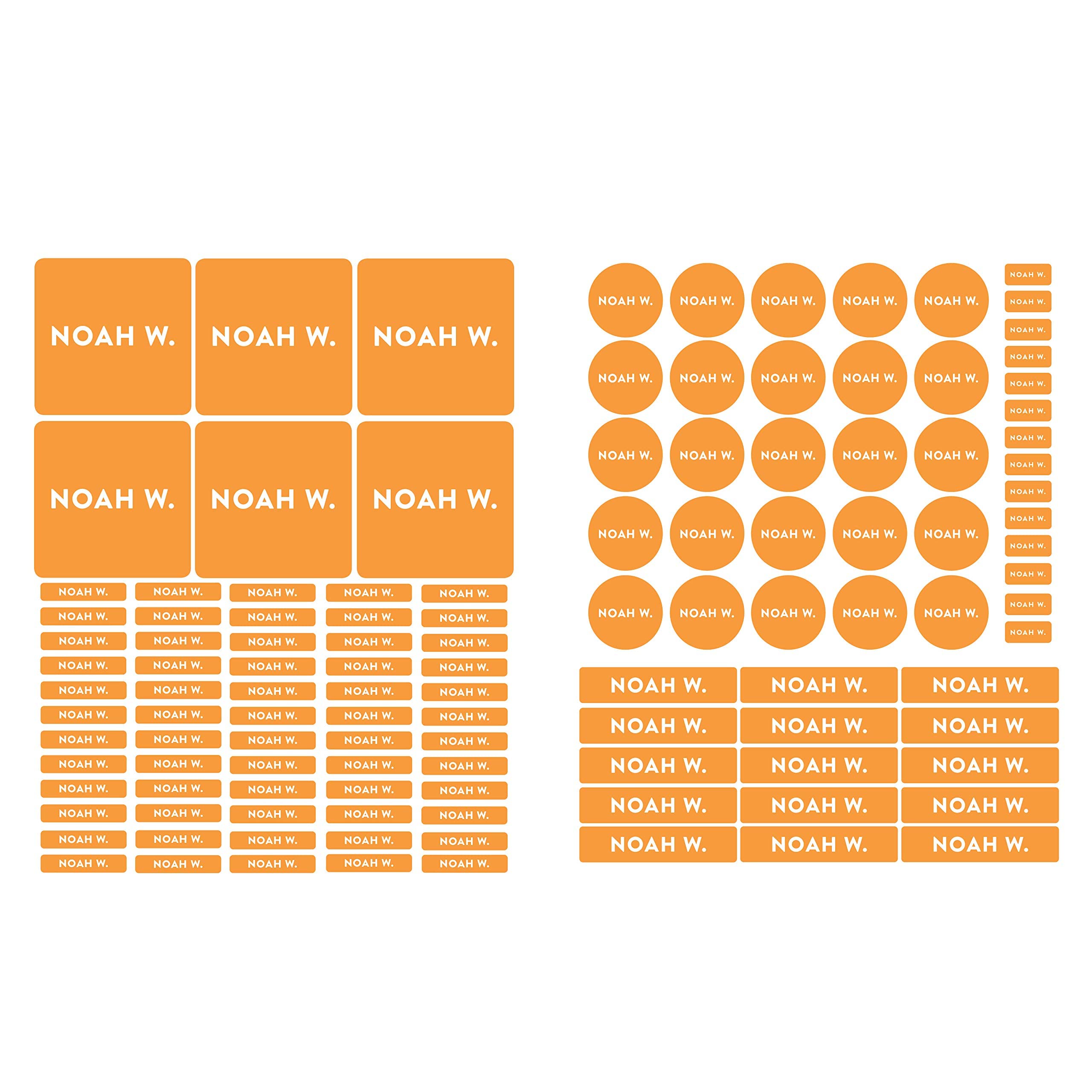 Andaz Press Custom Personalized Waterproof Name Labels, Orange, 120-Pack Kids School Stickers Personalized Name Labels for School Supplies, Name