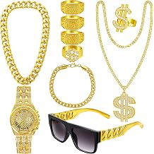 QZYL 80s 90s Accessories Outfit Accessories Hip Hop Costume Kit Faux Gold Rope Chain Bracelet Dollar Sign Chain