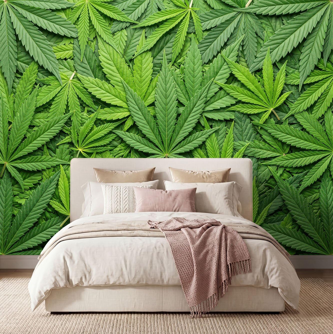 Tapeta ścienna z włókniny 3D tropikalna botanika, 250 x 175 cm panoramiczna tapeta zdjęcie do salonu sypialnia dziecięca dekoracja ścienna fresk liść marihuany liście