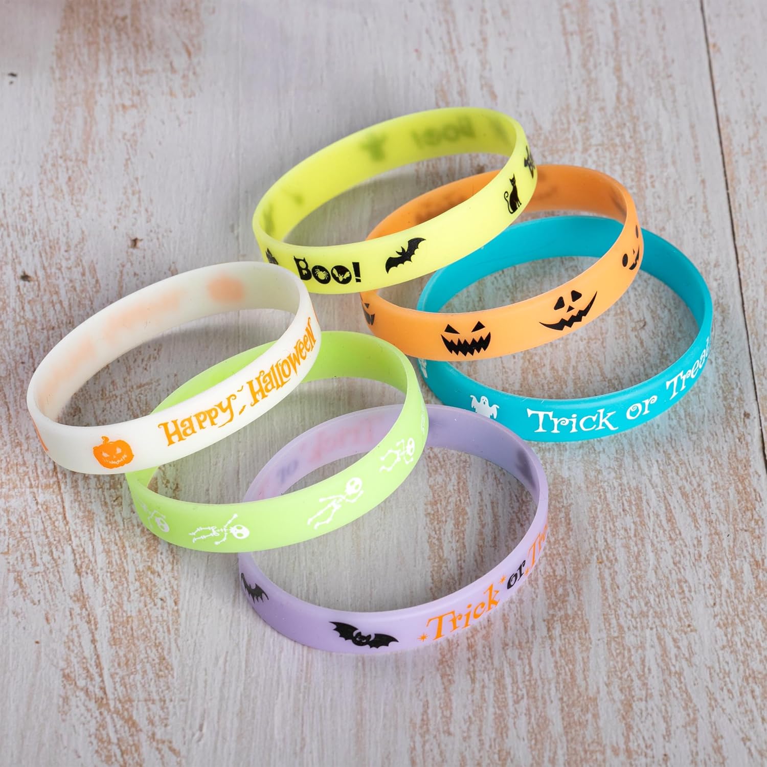 Lesnala 48 Pcs Halloween glow in the dark bracelets 6 Styles Trick or Treat Luminous silicone wristband for Kids Pumpkin Ghost Bat Glow Bracelets for Halloween Night Party Favors Goodie Bag Fillers - Image 5