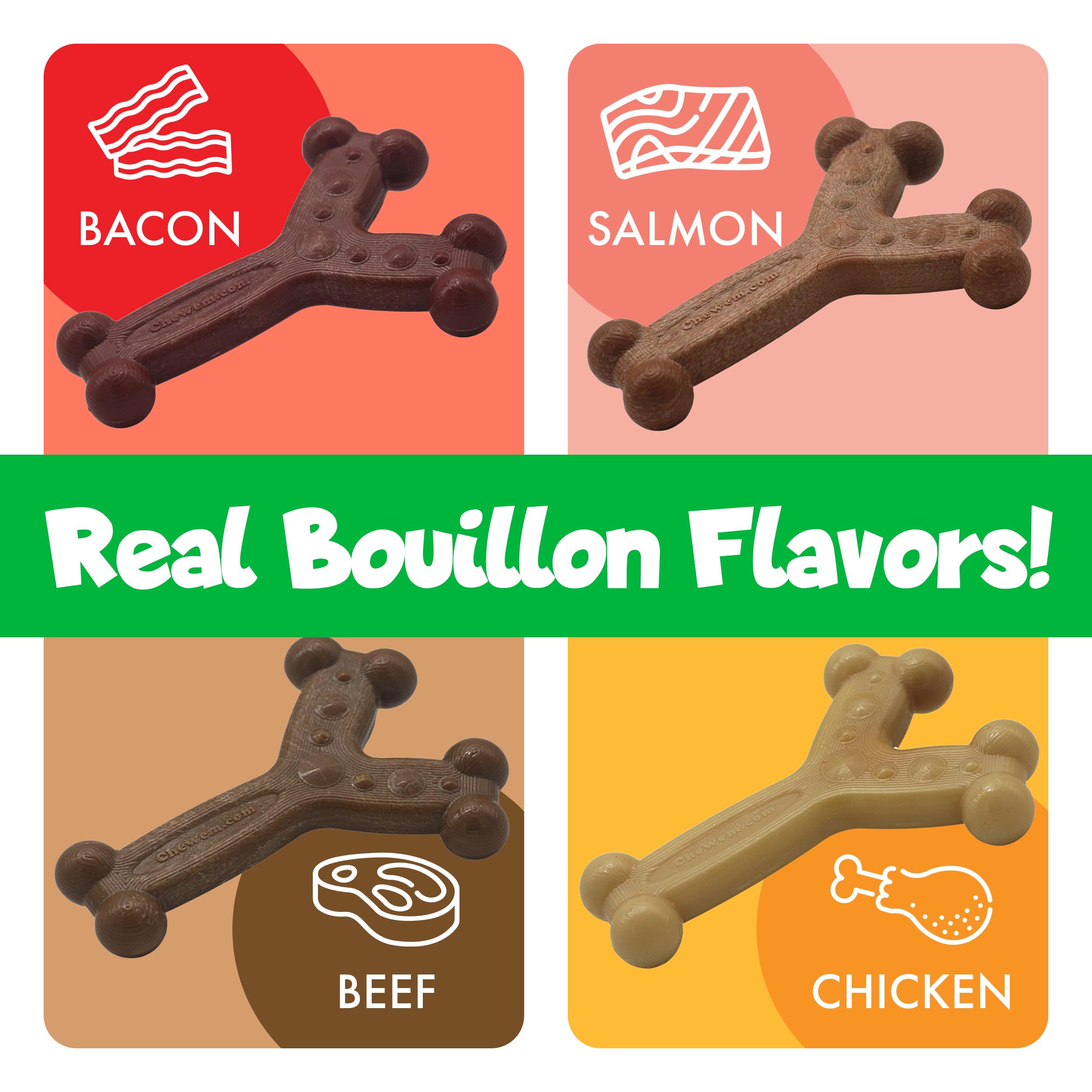 Chew'ems - Juguetes masticables duraderos para perros, juguetes masticables de larga duración y sabrosos, razas de perros grandes, perros grandes, sabor a pollo