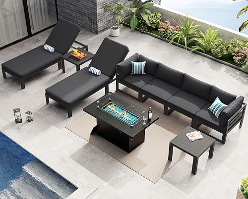 Miniatura 560 de NICESOUL 7 Piece White Powder-Coated Aluminum Patio Furniture with Fire Pit Table, 29 Inch Extra Wide Outdoor Sectional Sofa for 6, High-End Heavy