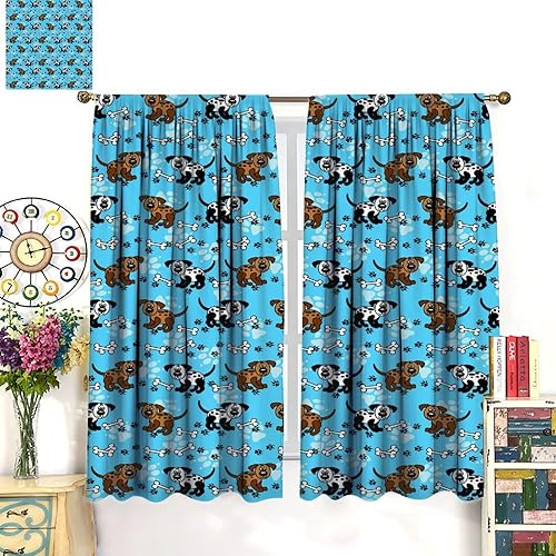 Miniatura 128 de Cortinas opacas con estampado de patas de perro, estampado de patas de perro y huesos, tratamiento de ventana, cortinas con aislamiento térmico