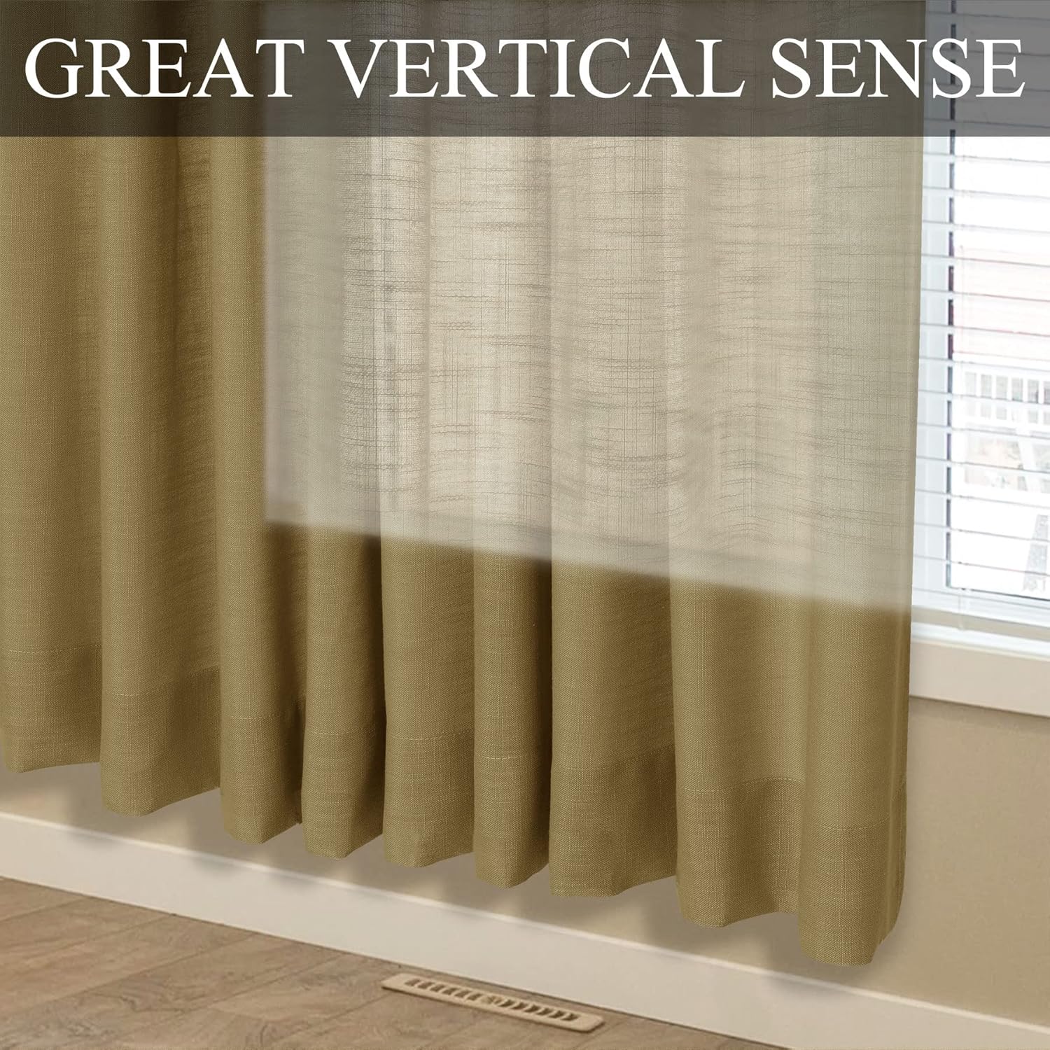 Fcosie Extra Long Curtains 10-24 ft Length, Linen Drapes for High Ceilings, Tall Curtains for High Living Room, Loft Drapes with Grommets Light Filtering Window Treatments (Khaki, 50" W x 156" L)