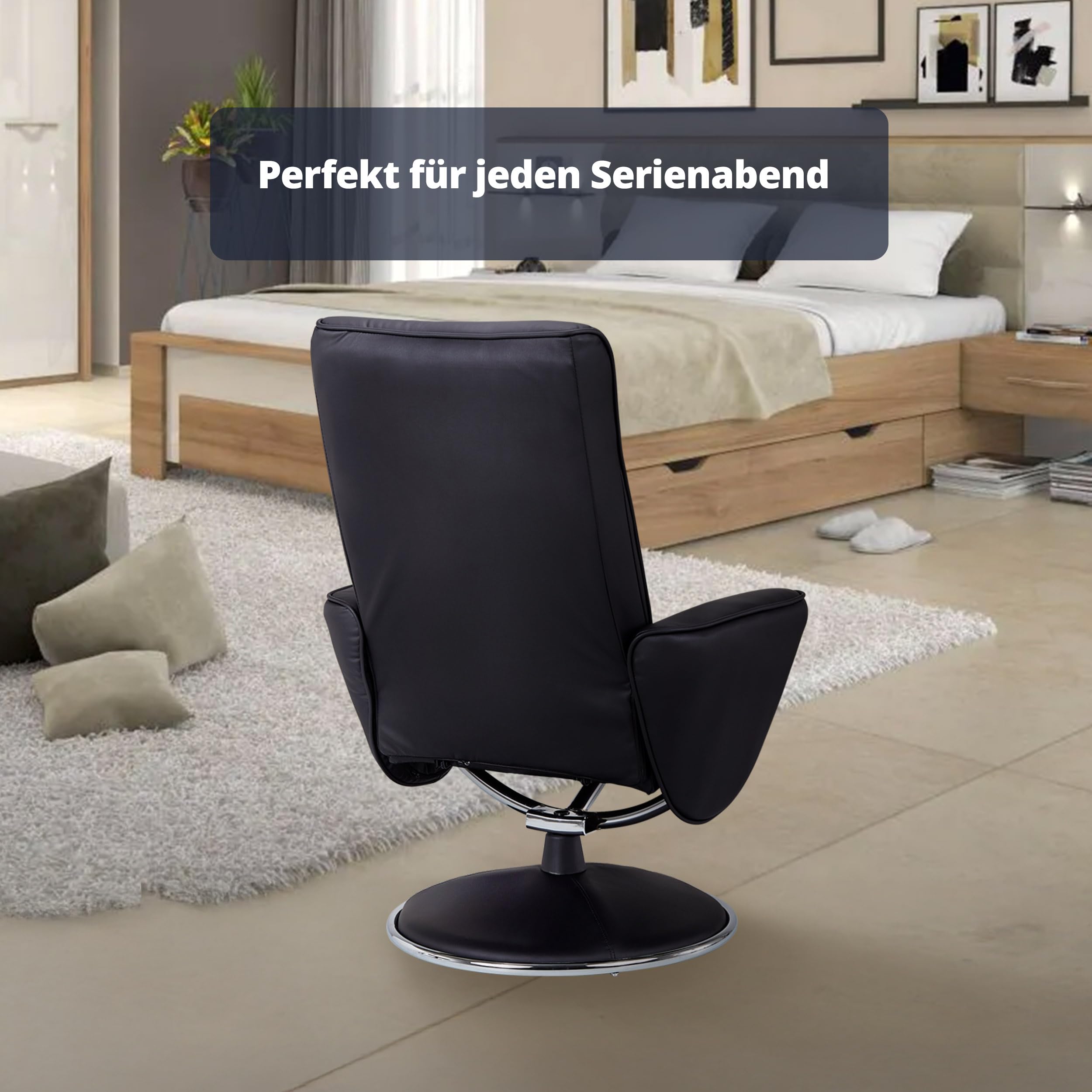 KHG Relaxsessel Schwarz Kunstleder mit Fußablage Relaxfunktion 82x104,5x110cm Sitzhöhe 46cm Sitzbreite 53,5cm