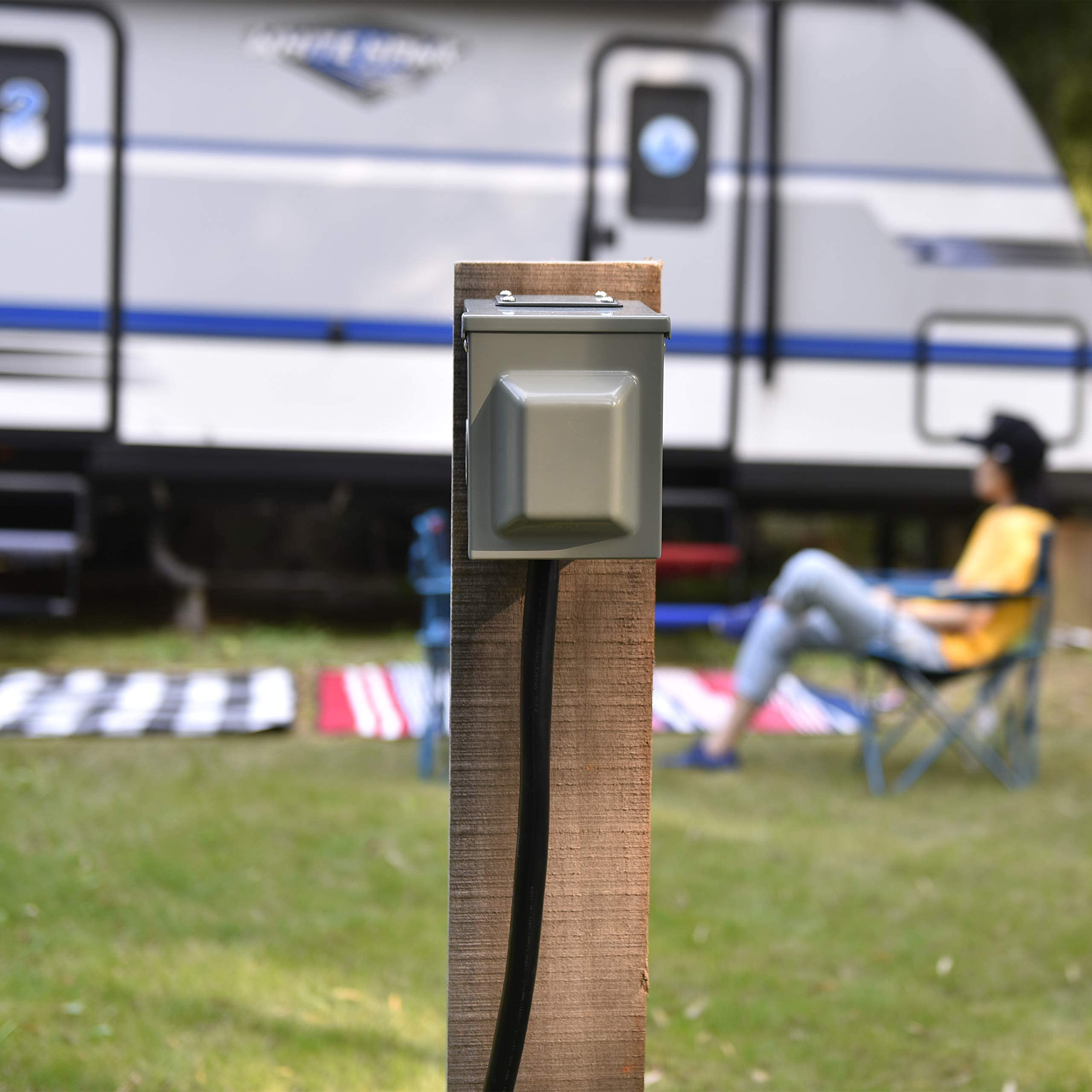 RVGUARD 50 Amp 125/250 Volt RV/EV Power Outlet Box, Enclosed Lockable