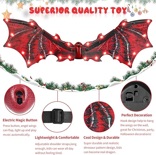 Vista 3 de maysida Disfraz de alas de dragón para niños, disfraz eléctrico de alas de dinosaurio con música, disfraz de Halloween, carnaval, cosplay, disfraz
