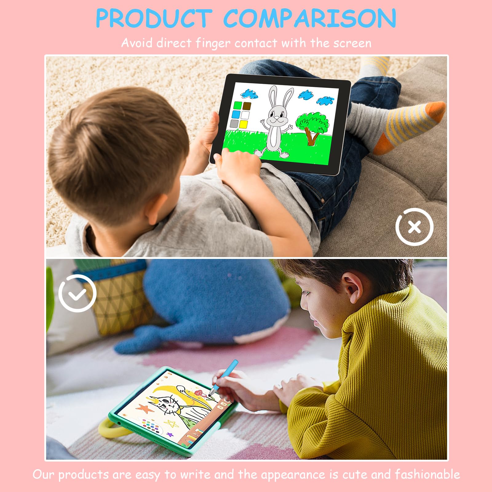 Stylet adapté aux enfants pour écran tactile, stylet pour tablette compatible avec iPad/Fire/Kindle/iPhone/Android toutes les tablettes et téléphones (Bleu)