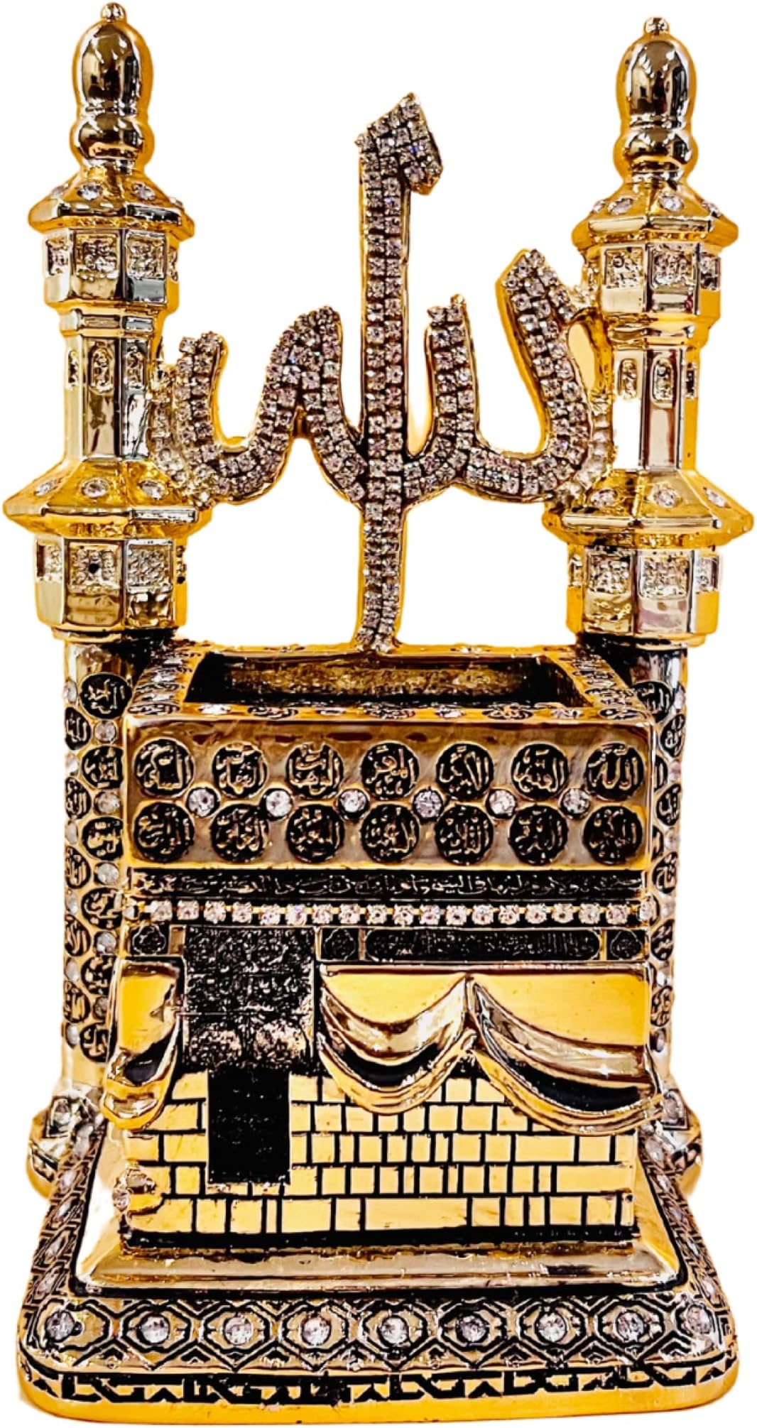 Al Kaaba Scenery Replica - Islamic & Eid Gift, Turkish Mecca-Like Decor with Allah & Asma ul Husna, Ceramic Islamic Decor 7.5" (Gold)