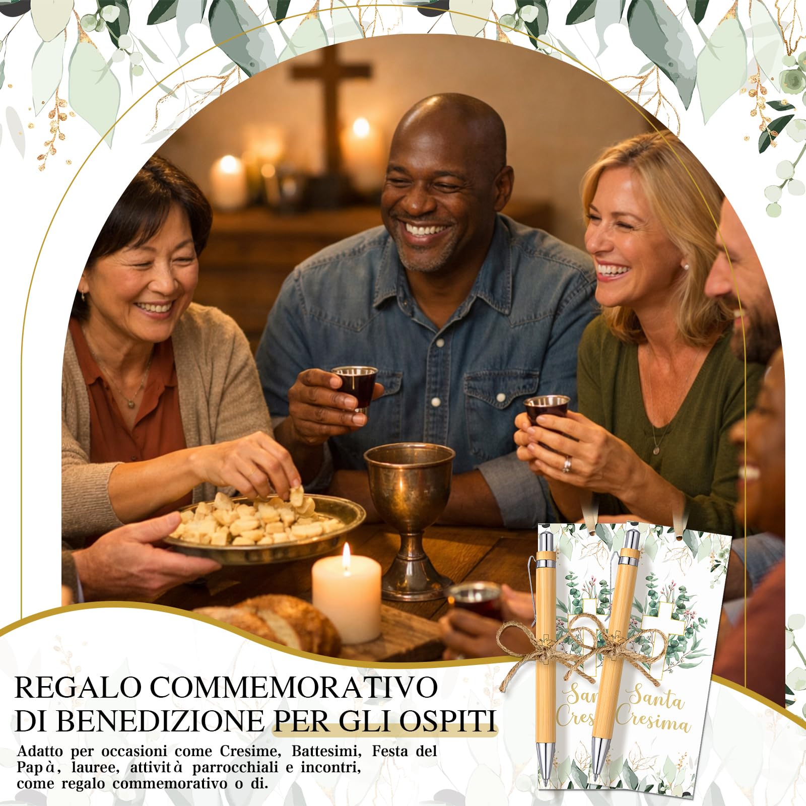 Tenare 30 Set Regali di Santa Cresima Regali Cristiani per la Prima Comunione Accessori per la Bibbia della Chiesa per Gli Ospiti Include Biglietti Religiosi con Croce Penne a Sfera Nastro e Corda