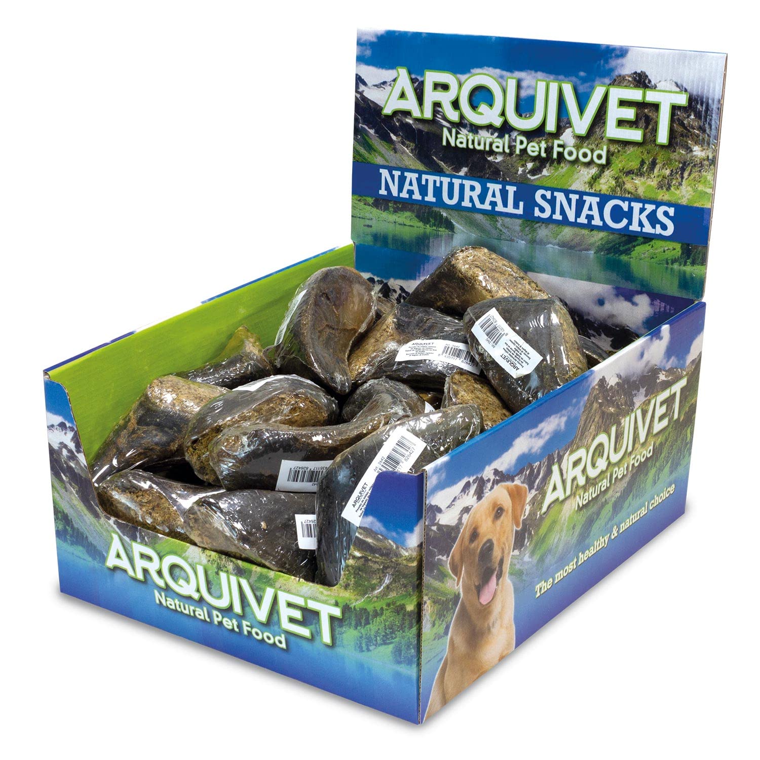 ARQUIVET Pezuña de búfalo rellena de Hígado de Búfalo - Caja expositora de 20 Unidades - 1.500 g - Snack Natural para Perros