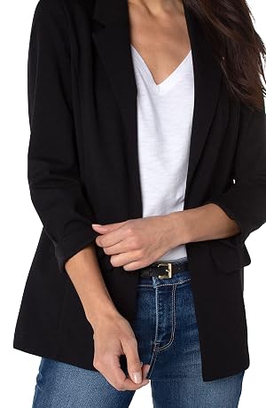 Liverpool Los Angeles Boyfriend Trendy Blazer with Princess Darts Blended Polyester Front Pockets Black LG One Size