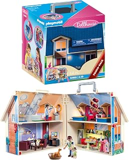 PLAYMOBIL Take Along Dollhouse - Portable 2-Story Travel Playset with Furnished Rooms, Figures & Accessories for Kids 4-10