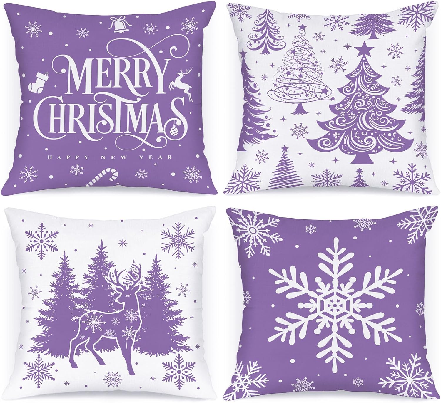 Lanpn 24x24 Red Christmas Pillow Covers Set of 4, Merry Christmas Tree Cushion for Indoor Home Bedroom Sofa Xmas Couch Decor