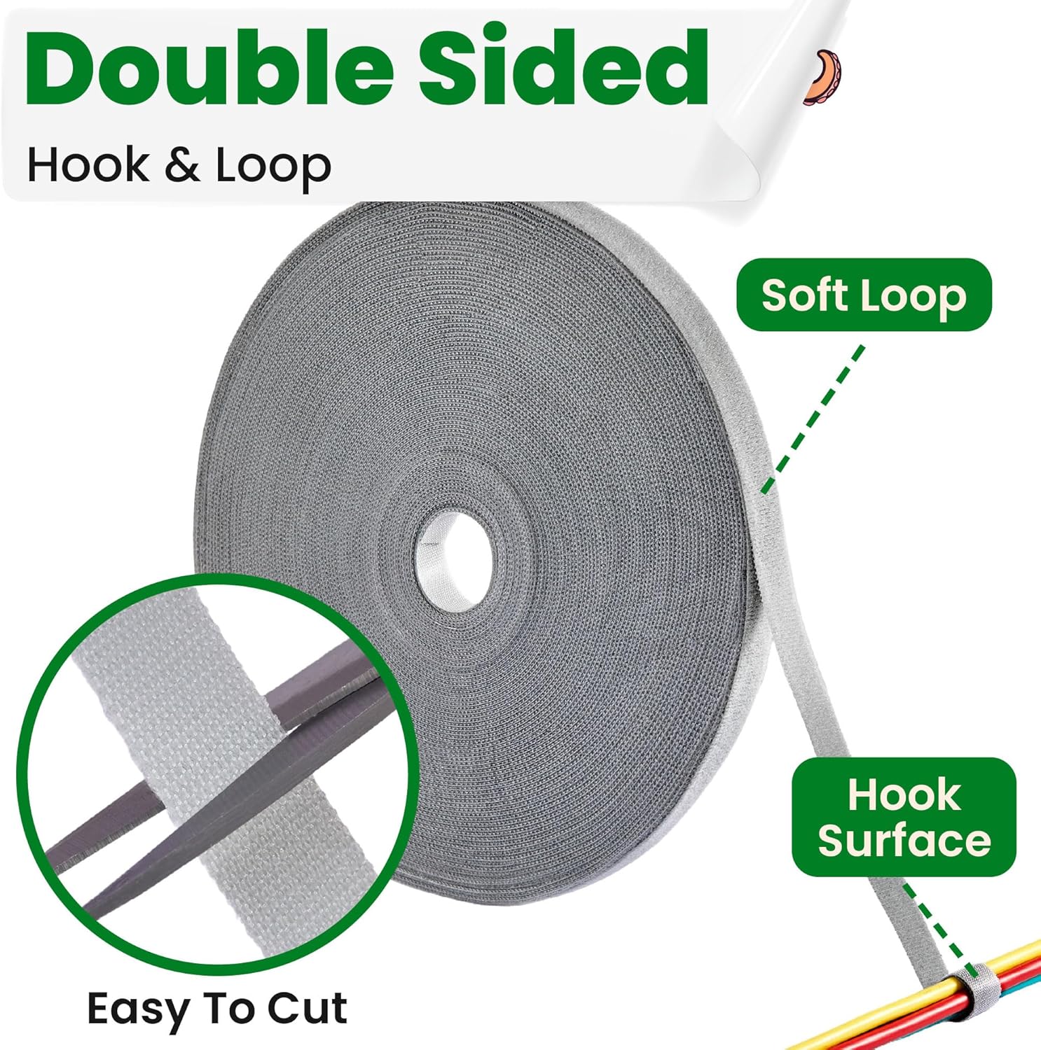 ECOHomes Bundle - 1/2 Inch by 180 FT Cable Ties Wrap + 72 FT by 1/2 Inch Hook Loop Adhesive Tape
