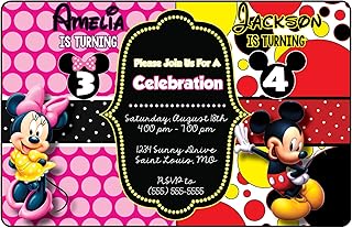 Custom Birthday Party Invitation - Minnie and Mickey, Siblings, Boy and Girl, Twins, Personalized (20 count)